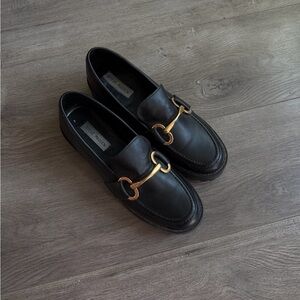 Steve Madden Black Loafers with Gold Accent